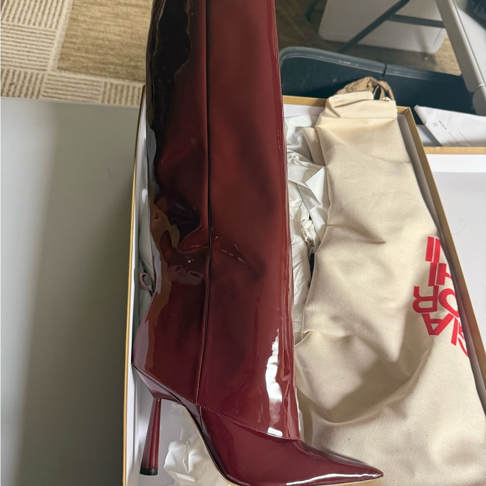 Gia Borghini Glossy Maroon Heeled Boots